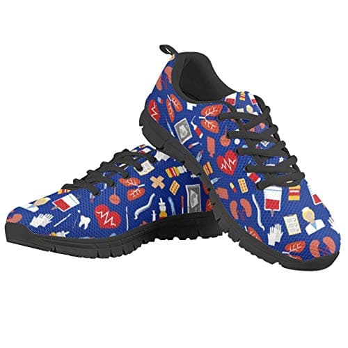 Image of HUGS IDEA Women Lace Up Walking Shoes - Doctor Blue Breathable Trainers Fashion Sneaker Casual Walking Shoes Athletic Road Running Trainers UK 9.5