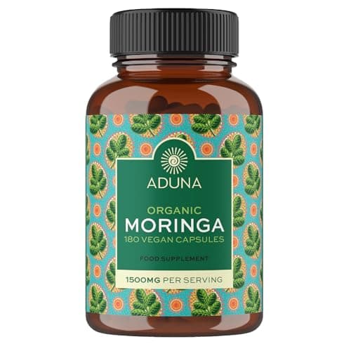 Image of Aduna Organic Moringa Capsules 1500mg | 100% Pure Moringa Leaf for Energy, Immunity & Focus | Natural Plant-Based Food Supplement for Tiredness, Recovery & Breastfeeding | 180 Vegan Capsules