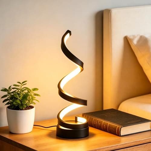 Image of NCONCO Spiral LED Table Lamp for Bedroom, USB Powered Desk Light, 3 Color Dimmable Bedside Lamp, Minimalist Twisted Decorative Black Bedside Night Light, Suitable for Bedroom Living Room Office