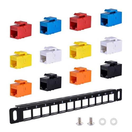 Image of GeeekPi 10 inch 0.5U 12 Port Blank Keystone Patch Panel with Cat6 RJ45 Keystone Jack Insert for DeskPi RackMate T0/T1/T2 Network Cabinets/Server Rack