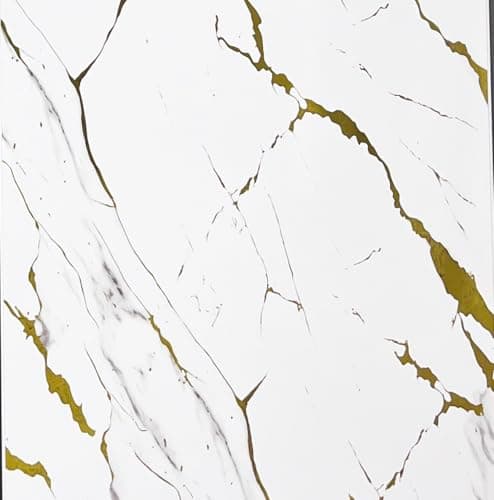 Image of Built Right PVC Shower Wall Panels 1m x 2.4m Waterproof Bathroom Wall Panels 10mm Thick Decorative PVC Wall Cladding Splash Panels for Shower, Bathroom & Wet Rooms (Gloss Carrara Gold Marble SP42)