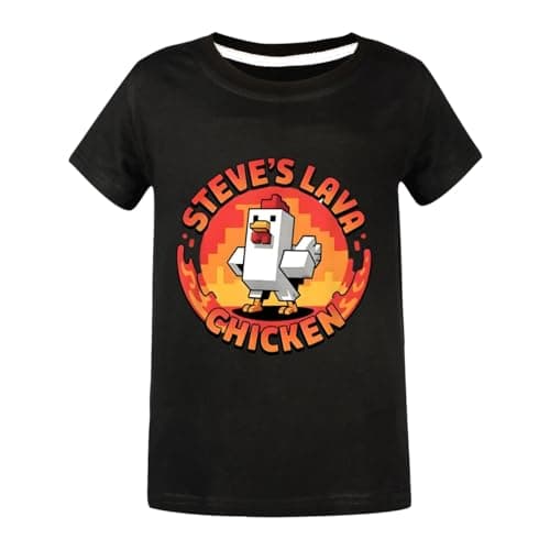 Image of SharkBebe Boys'Tshirt Steve's Lava Chicken Boys Cartoon T-Shirt Summer 100% Cotton Short Sleeve Top Tee for Kids Ages 4-13 (UK, Age, 9 Years, 10 Years, Regular, Black)