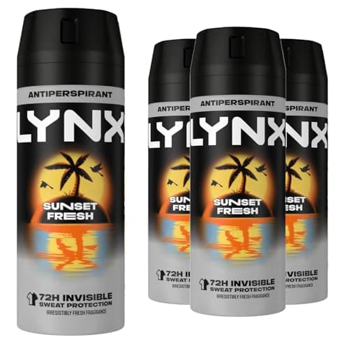 Image of Lynx Sunset Fresh Antiperspirant Deodorant Spray for Men 150ml Pack of 3 72H Invisible Sweat Protection Mango & Mandarin Fragrance Lynx Antiperspirant Spray for Men