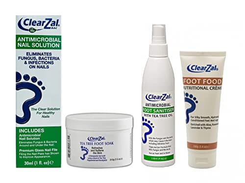 Image of Combo Pack -Clearzal Foot Care | Antimicrobial Nail Solution | ClearZal Silk Tea Tree Foot Soak | Antimicrobial Foot Sanitiser | Clearzal Silk Foot Food Cream