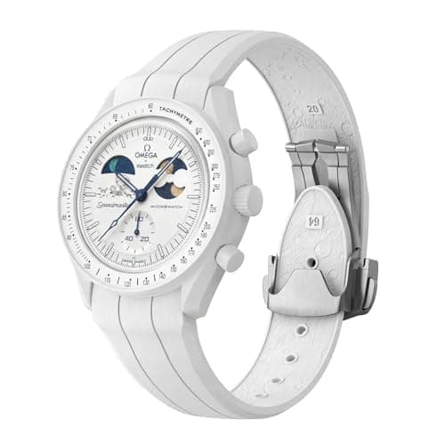 Image of Strap for Omega x Swatch MoonSwatch Watch 20mm,Folding Buckle Lunar Soil Texture Band Compatible Omega Swatch Moonswatch Speedmaster,Curved No Gap Replacement Strap for Men Women (White, 20mm)