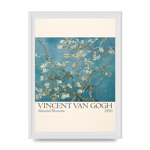 Image of Lithobee - Vincent Van Gogh Almond Blossom 1890 - Printed Wall Art Design in Sizes A2, A3 & A4 Framed in a Stylish Coloured Frame or Unframed (A4 White Ornate Frame)