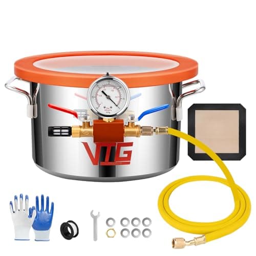 Image of VTG VOGTEN 1.5 Gallon Vacuum Chamber with Tempered Glass Lid,304 Stainless Steel Degassing Chamber for Stabilizing Wood, Degassing Resin, Silicone and Epoxies