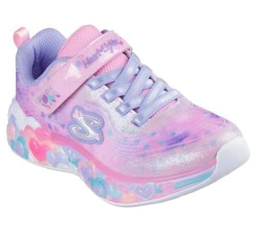 Image of Skechers Girl's Eternal Heart Lights Sneakers, Light Pink Sparkle Mesh/Multi Trim, 3 UK Child