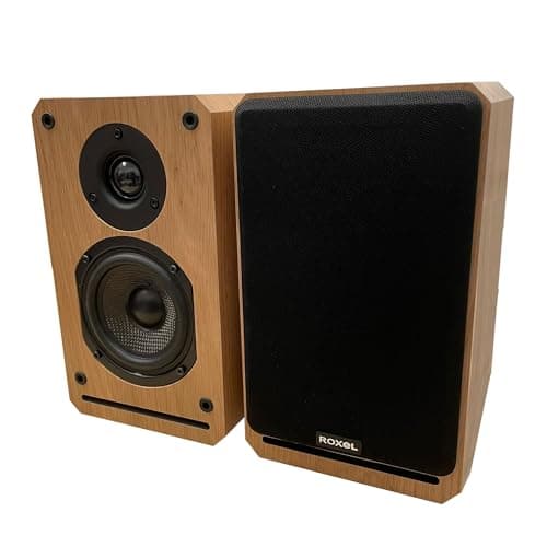 Image of Roxel RBS 300 Passive Bookshelf Speaker, Wood Effect Cabinet with 4 inch Enhanced Carbon Fibre Woofer, 1Inch Silk Dome Tweeter, Detailed and Refined Sound, Deep Bass 150W RMS (Oak)
