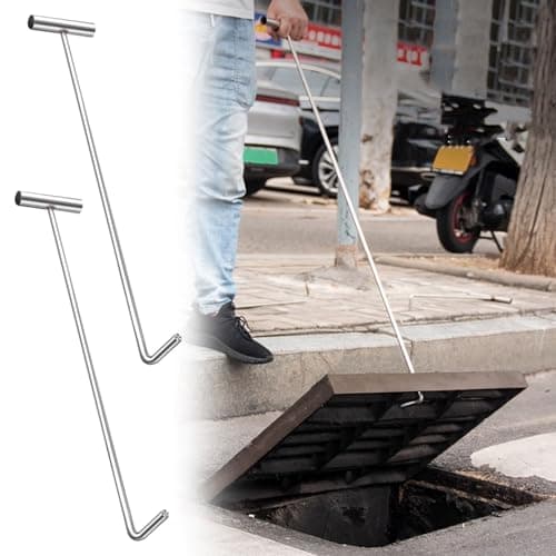 Image of Manhole Lifting Keys - Stainless Steel Hook for Sewer Lid, Well, and Drain Grate Opener Tool, Easy to Lift & Pull