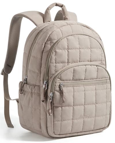 Image of bagsmart College Backpack Women, Travel School Bags Quilted Casual Daypack, Water-Resistant Rucksack Bag for Teenage Girls Boys Lightweight Bookbag for 15.6 Inch Laptop,Camel