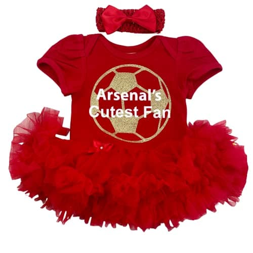 Image of Little Secrets Clothing Arsenal Baby Girl's Cutest Fan Football Red Tutu Romper with Headband, Newborn Baby Football Kit (12-18 Months)