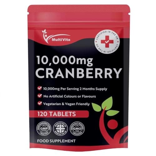 Image of Cranberry Tablets 10,000mg 120 Vegan Tablets 2 Months Supply - High Strength Supplement for Women and Men Cranberry Extract for Urinary Tract Bladder and Kidney Support (not Capsules) UK Made GMO Free
