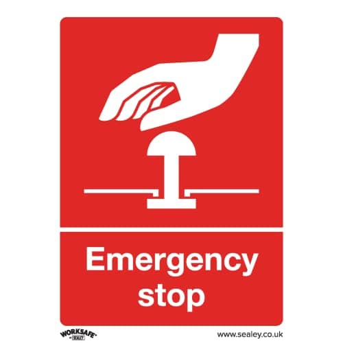 Image of Sealey SS35P10 Emergency Stop - Safe Conditions Safety Sign - Rigid Plastic - Pack of 10
