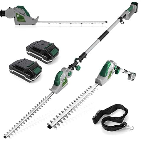 Image of Gracious Gardens Cordless Hedge Trimmer Long Reach 18V Lithium-Ion, 2.45m Telescopic Hedge Trimmer Cordless Hedge Cutter with 2x Batteries, Shoulder Strap and Charger Included