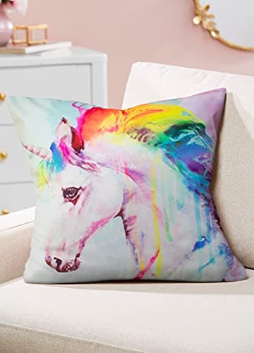 Image of Velosso Pack of 2 Super Soft Unicorn Micromink Velvet Touch Filled Cushions Decorative Scatter Pillow Cushions 43x43cms (Rainbow Unicorn)