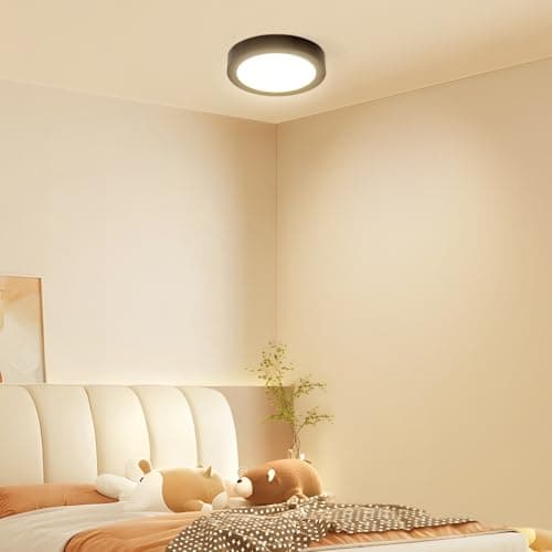Image of slochi 12CM Mini Bathroom Light, 3000K/4000K/6500K 3 Color Temperature, Waterproof IP44, Small, Round, Modern, 8W 800LM Flush Ceiling Light for Bathroom, Kitchen, Bedroom, Hallway-Black