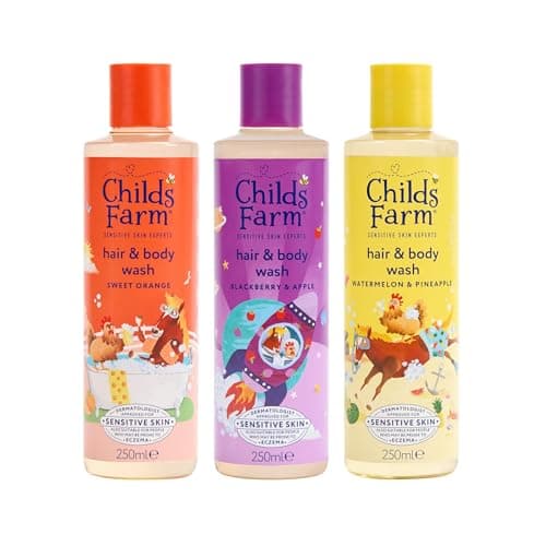 Image of Childs Farm Hair & Body Wash Bundle | Sweet Orange (250ml), Blackberry & Apple (250ml) and Watermelon & Pineapple (250ml) | Suitable for Newborns, Kids & Adults with Sensitive, Dry & Eczema-Prone Skin