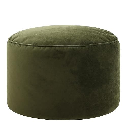 Image of icon Milano Velvet Bean Bag Pouffe, Olive Green, Large Pouffe Footstool with Filling Included, Footrest, Bedroom, Living Room, Living Room Furniture