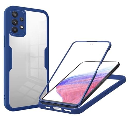 Image of SLWYF Compatible with Samsung Galaxy A73 5G Case [Built-in Glass Screen Protector] Touch Full Body 360 Shockproof TPU Stylish Bumper Transparent Back Case Cover for Samsung Galaxy A73 5G (Blue)