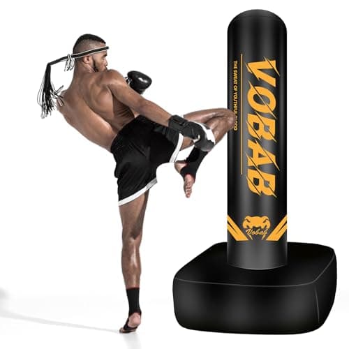 Image of 175cm Boxing Punch Bag - Free-Standing 69'' Height, Designed for Men's Training in MMA, Muay Thai, and Fitness - Ideal Inflatable Kickboxing Bag Stand, Essential Boxing Equipment