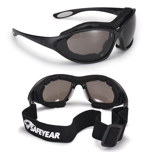 Image of SAFEYEAR Safety Glasses with Dark Anti-Fog and Anti-Scratch Lenses,UV400 Lenses,Tinted Safety Goggles for Work For DIY, Lab Chemistry, Cycling Sports Sunglasses,Detachable Temple with Eyeglass Strap