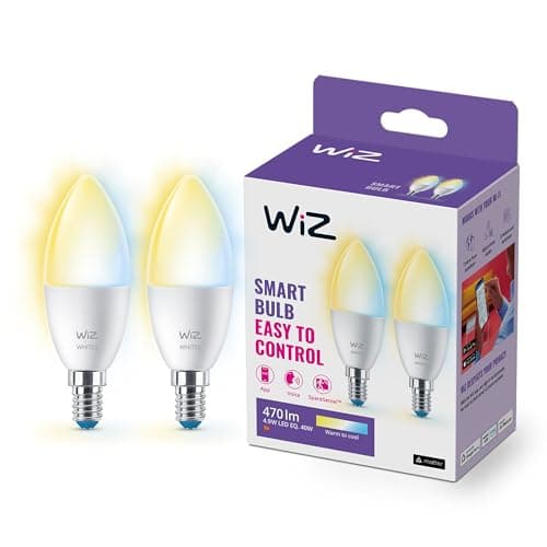 Image of WiZ Smart Bulb,E14,40W Warm to Cool White Light, Smart Dimming LED, Connected WiFi Works with Alexa, Google Assistant & HomeKit, App Control for Livingroom, Bedroom, Energy Monitoring, 2 Pack