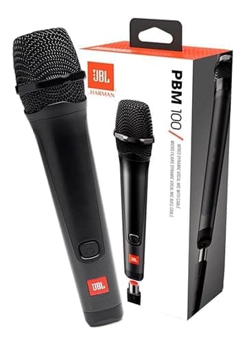 Image of JBL PBM100 Wired Dynamic Vocal Microphone with 6.3 to 3.5 mm Plug-In Adapter Cable and Cardioid Polar Pattern, Black