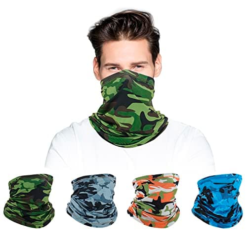 Image of 4 Pack Multifunctional Headwear, Bandana Face Masks for Men &Women, Face Coverings Bandana Elastic Tube Scarf UV Resistence, Windproof Neck Gaiter Scarf for Outdoor Sports, Cycling Fishing（Camouflage）