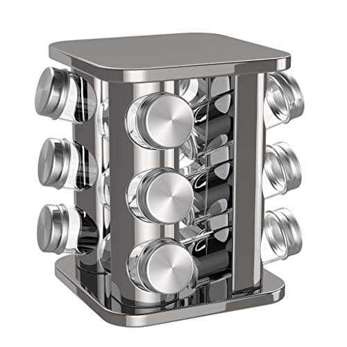 Image of bonVIVO Rotating Spice Rack with 12 Glass Jars, Stainless Steel Spice Organiser for Kitchen Countertop, Space Saving Spice Carousel with Labels
