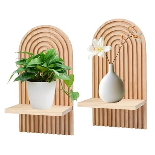 Image of Mumisuto 2Pcs Wooden Rainbow Wall Shelf, Modern Boho Floating Arch Decor for Living Room, Bathroom, Bedroom