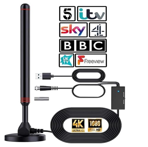 Image of TV Aerial -2024 New upgrade -High Gain Indoor TV Aerial HD Portable Indoor/Outdoor Digital HD Antenna for USB TV Tuner/DVB-T/DVB-T2, 4K 1080P HDTV for All TV - With Magnetic Base [Black]