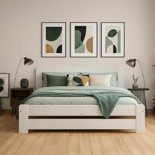 Image of Nodax King Size Bed Frame – Solid Pine Wooden Bed Frame for Adults, F1 Easy Assemble Bed with Sturdy Slats & Extra Four Supportive Legs, Comfortable Bedroom Furniture | 5ft (White)