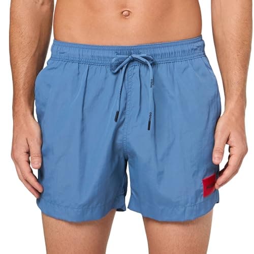 Image of HUGO Men's Square Logo Swim Trunk, Acai Blue, Medium