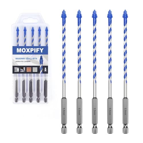 Image of MOXPIFY 5PCS 5.5mm x 150mm Masonry Drill Bits Set, Porcelain Tile Drill Bit, Tungsten Carbide Drill Bit for Tile, Glass, Ceramic, Marble, Concrete, Brick, Granite, Wood