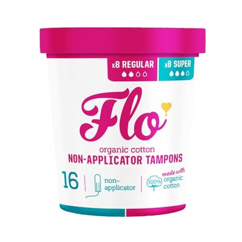 Image of Flo Organic Cotton Non-Applicator Tampons Combo Pack – Absorbent, Soft - 8 Regular & 8 Super Tampons - 16 Tampons