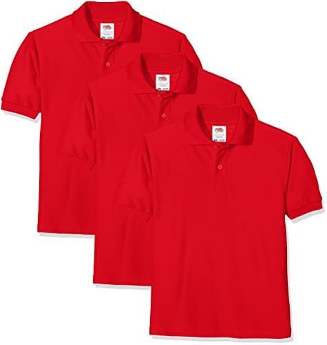 Image of Fruit of the Loom Unisex Baby Short Sleeve Polo Shirt, Red, 9-11 Years UK