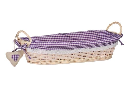 Image of Premier Housewares Oblong Willow Basket with Gingham Lining - Purple, H14 x W43 x D17cm