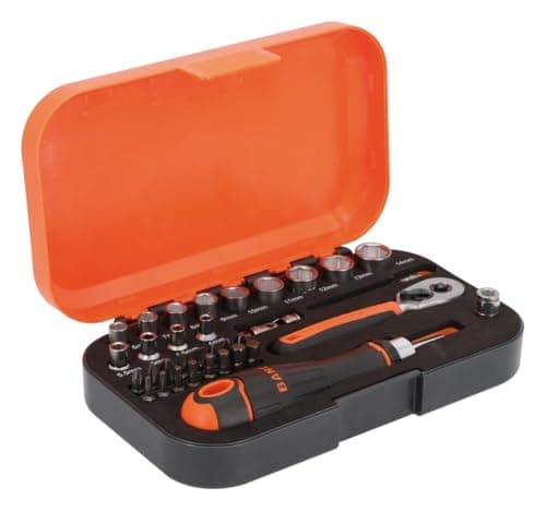 Image of Bahco 34-Piece Socket & Bit Set – 1/4" Drive | Chrome Vanadium Steel | Professional Tool Kit with Ratchet, Sockets & Accessories | Ideal for DIY, Automotive & Mechanical Tasks
