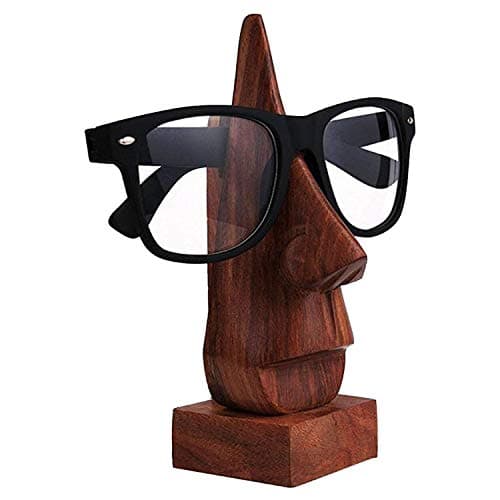 Image of Christmas or Thanksgiving Day Gift, Classic Hand-Carved Sheesham Wood Nose-Shaped Eyeglass Holder, Sunglasses Holder, Brown Eyeglass Holder, Glasses Stand