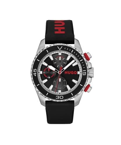 Image of HUGO Analogue Multifunction Quartz Watch for Men #Dive Collection with Black Silicone Bracelet - 1530427