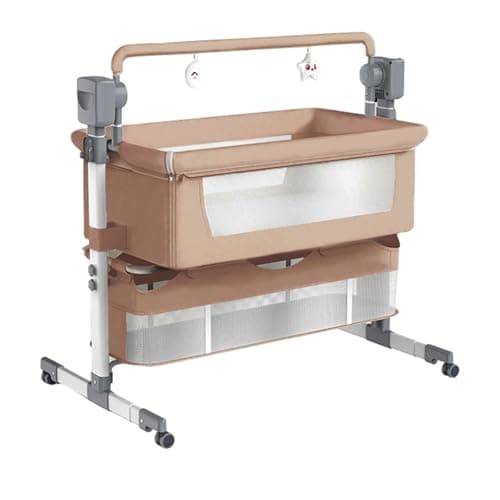Image of Oubeauou Baby Bedside Bassinet, 4 in 1 Portable Crib with Automatic Swing, Remote Control, Adjustable Height, Multi-Scene Modes, 8/15/30 Mins Timer (BROWN)