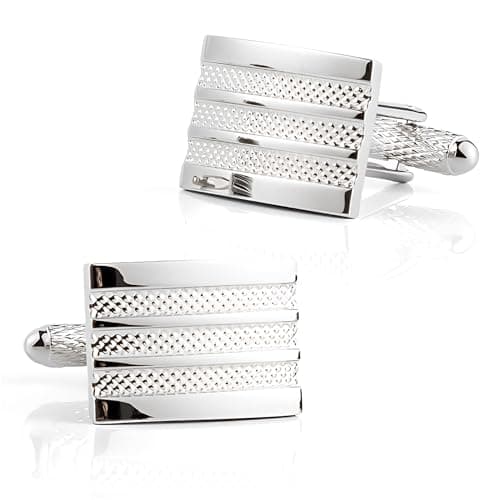Image of Premium Cufflinks For Men, Embossed Stripes Sleek Silver Finish Cufflinks, Versatile Mens Cufflinks and Cuff Links Mens for Business or Dress Shirts, Elegant Men's Cufflinks for Office