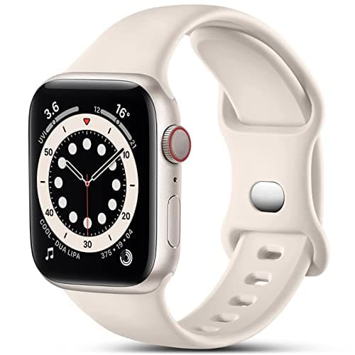 Image of CeMiKa Compatible with Apple Watch Strap 41mm 42mm 40mm 38mm, Silicone Sport Band Replacement Straps Compatible with Apple Watch Series 11 10 9 8 7 6 5 4 3 2 1 SE SE3, Women Men, Starlight