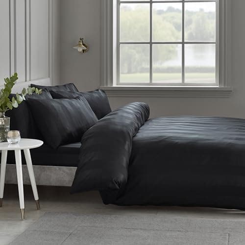 Image of Catherine Lansfield So Soft Satin Stripe King Duvet Cover Set with Pillowcases Black