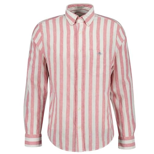 Image of GANT Men's Reg Cotton Linen Stripe Shirt, Rose Pink, XL