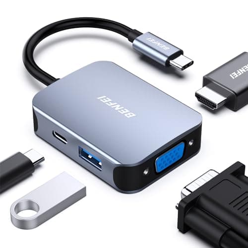 Image of BENFEI USB C HUB 4in1, USB Type-C to HDMI VGA Adapter, USB Adapter, Power Delivery, Compatible for iPhone 15 series, MacBook Pro 2023/2022/2021/2020,Surface Book 2, Dell XPS 13/15, Pixelbook