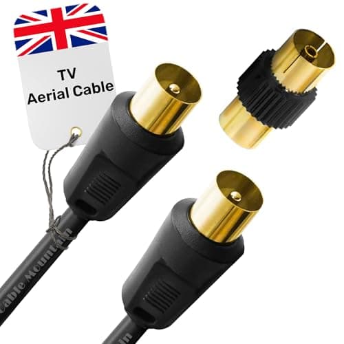 Image of Cable Mountain 2m TV Aerial Cable - Coaxial RF Extension Lead (Male to Male) with Gold Plated Connectors | Antenna Wire for Freeview, Sky, Virgin Media, Digital Smart TV & Radio (Black)