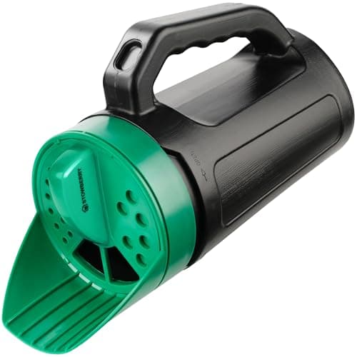 Image of STOWBERRY Handheld Grass Seed Spreader with Adjustable Dial Flow Rate – Extra Large 2.5 Litre Multi-Purpose Grass Seed, Lawn Feed, Salt, Fertiliser & Grit Spreader for Garden Lawn Care and Ice Melt
