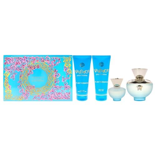 Image of Versace Dylan Turqoise Pour Femme 4 Piece Gift Set: Eau De Toilette 100ml - Shower Gel 100ml - Body Lotion 100ml - Eau De Toilette 5ml